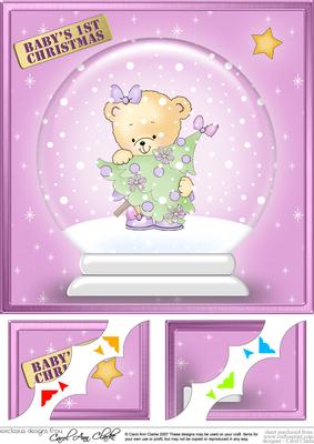 Baby Girl's 1st Xmas Snowglobe 8 x 8 Scalloped Corner Topper