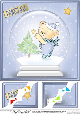Baby Boy's 1st Xmas Snowglobe 8 x 8 Scalloped Corner Topper