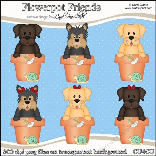 Cute Flowerpot Friends Dogs - CU4CU Digital Clip Art Set
