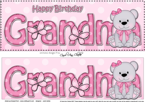 Large DL Happy Birthday GRANDMA 3D decoupage with Livvy Bear