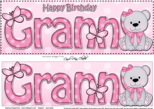 Large DL Happy Birthday GRANNY decoupage with Livvy Bear