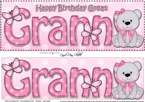 Large DL Happy Birthday GREAT GRANNY decoupage with Livvy Bear