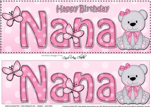 Large DL Happy Birthday NANA decoupage with Livvy Bear