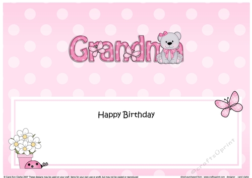 Large DL Happy Birthday GRANDMA insert with Livvy Bear