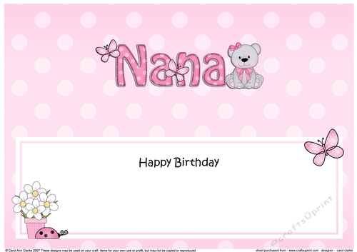 Large DL Happy Birthday NANA insert with Livvy Bear
