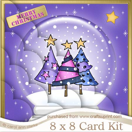 8 x 8 Funky Xmas Trees Snowglobe Kit with Scalloped Corners