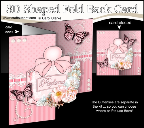 Perfume, Flowers & Lace - 3D Shaped No-Hole Fold Back Card with Decoupage Mini Kit