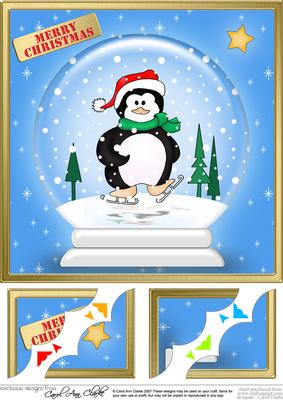 Skating Penguin Snowglobe 8 x 8 Scalloped Corner Topper