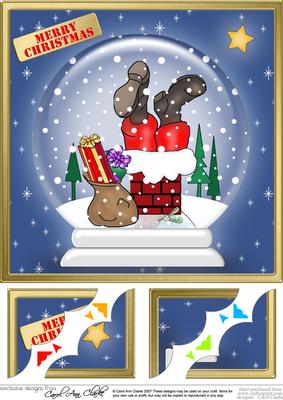 Santa Got Stuck Snowglobe 8 x 8 Scalloped Corner Topper