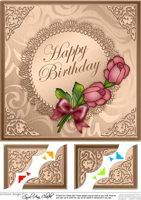 Roses and Metallic Lace 8 x 8 Scalloped Corner Topper