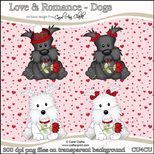 Cute Little Romantic Scottie & Westie Dogs - CU4CU Digital Clip Art Set