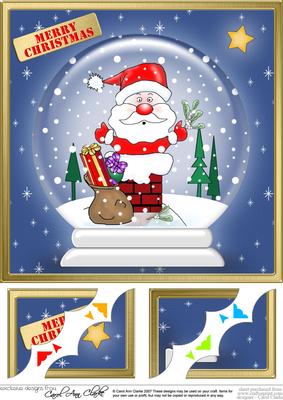 Santa Got Stuck!! Snowglobe 8 x 8 Scalloped Corner Topper