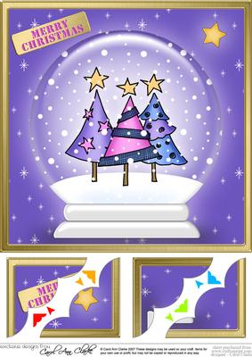 Funky Xmas Trees Snowglobe 8 x 8 Scalloped Corner Topper