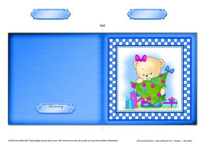 Cute Hunney Bear Rosie has a Christmas Tree - Cut and Fold Quick Card 