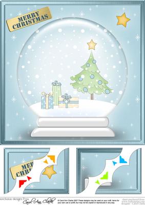 Xmas Tree Snowglobe 8 x 8 Scalloped Corner Topper