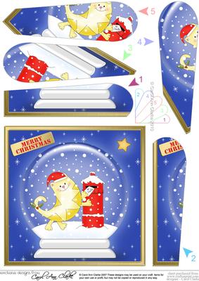 Cute Xmas Cat Snowglobe Fan Pyramage Topper