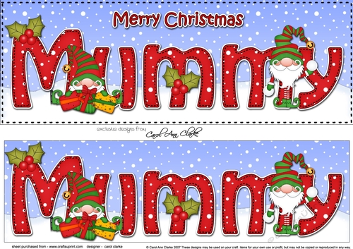 Large DL Merry Christmas MUMMY 3D decoupage with Gnome 3D decoupage