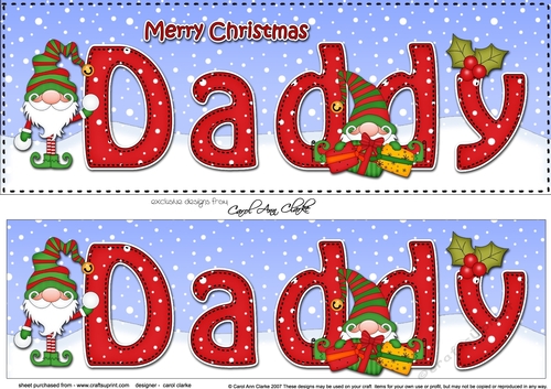Large DL Merry Christmas DADDY 3D decoupage with Gnome 3D decoupage