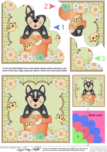 Flowerpot Friends - Little Husky Dog - Shell Edged Corner Side Stacker