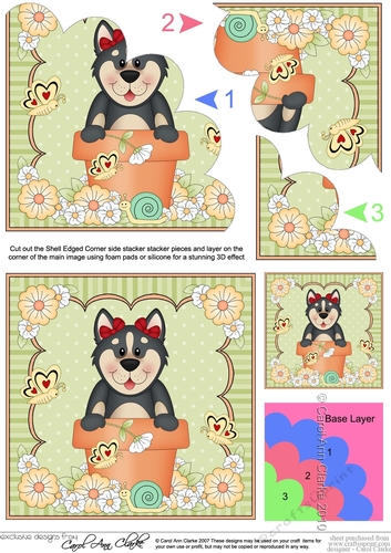 Flowerpot Friends - Little Husky Dog - Shell Edged Corner Side Stacker