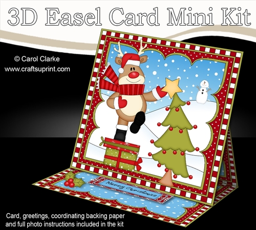 3D Easel Card Mini Kit - Christmas Rudolph adds the Star to the Tree!