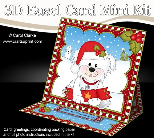 3D Easel Card Mini Kit - Cute Little Christmas Bichon Frise Dog