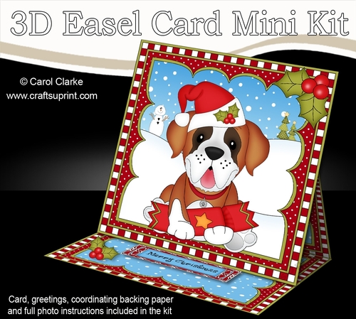 3D Easel Card Mini Kit - Cute Little Christmas St Bernard Dog
