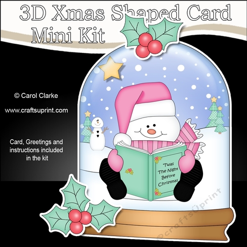 3D Shaped Christmas Snow Globe Card Kit - Snowman Oli reads a Christmas Book