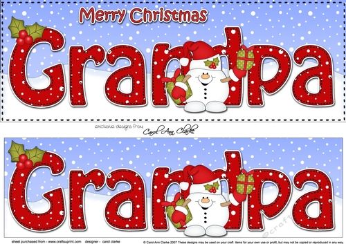 Large DL Merry Christmas GRANDPA 3D decoupage with Snowball Sam 