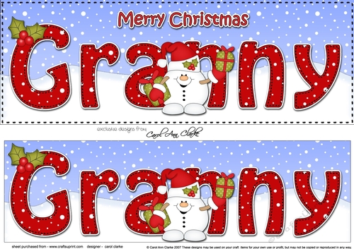 Large DL Merry Christmas GRANNY 3D decoupage with Snowball Sam 