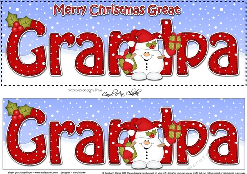 Large DL Merry Christmas GREAT GRANDPA 3D decoupage with Snowball Sam 