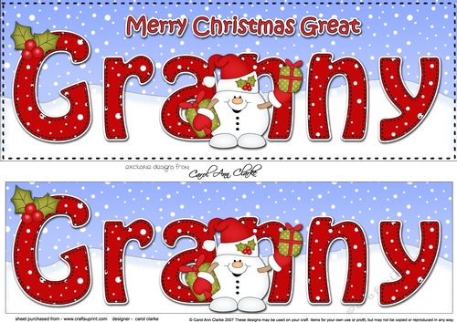 Large DL Merry Christmas GREAT GRANNY 3D decoupage with Snowball Sam 