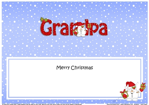 Large DL Merry Christmas GRANDPA insert with Snowball Sam