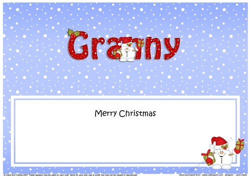 Large DL Merry Christmas GRANNY insert with Snowball Sam
