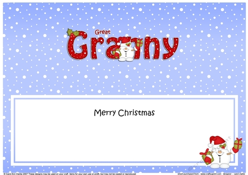Large DL Merry Christmas GREAT GRANNY insert with Snowball Sam