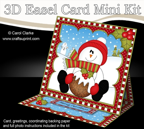 3D Easel Card Mini Kit - Christmas Snowman Rio has an Xmas Pudding