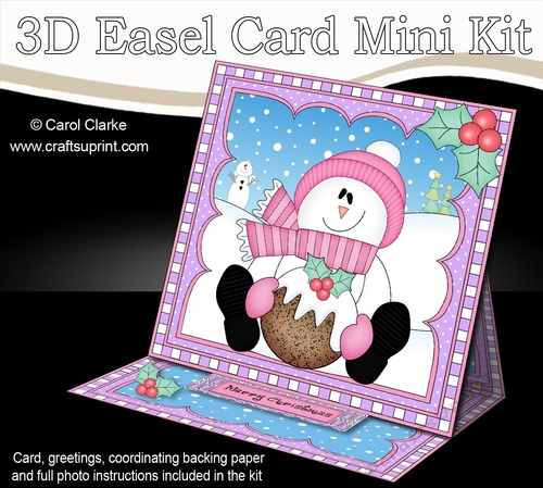 3D Easel Card Mini Kit - Christmas Snowman Rio has an Xmas Pudding