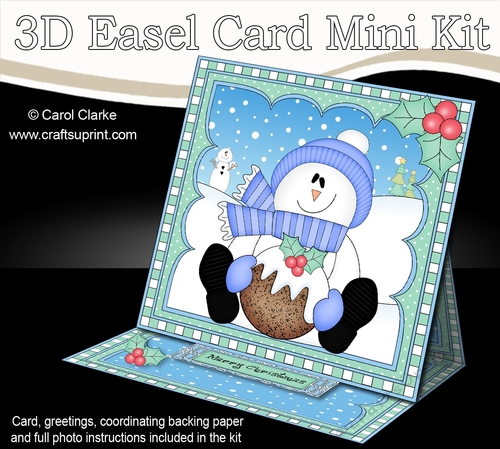 3D Easel Card Mini Kit - Christmas Snowman Rio has an Xmas Pudding