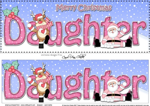 Large DL Merry Christmas DAUGHTER with Santa & Rudolph insert