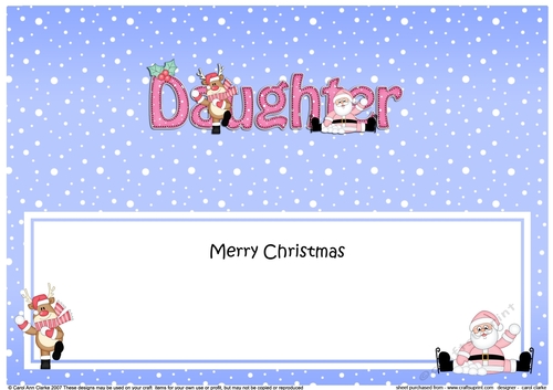 Large DL Merry Christmas DAUGHTER with Santa & Rudolph insert