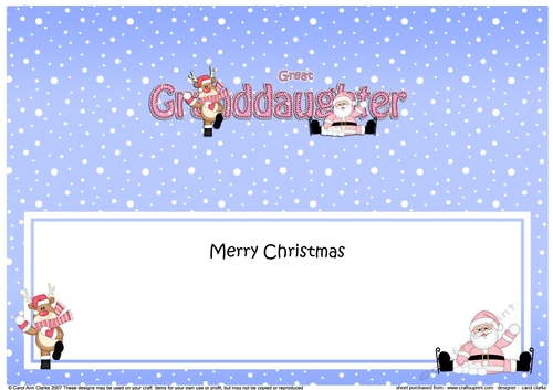 Large DL Merry Christmas GREAT GRANDDAUGHTER with Santa & Rudolph insert