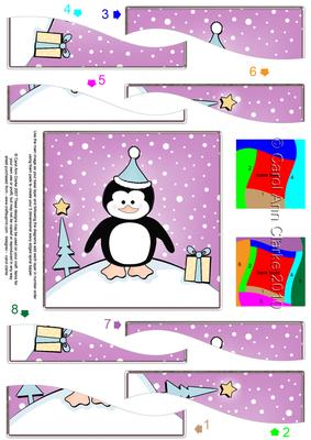 Cute Xmas Penguin Quick Card with Wavy Spiral Side Stacker
