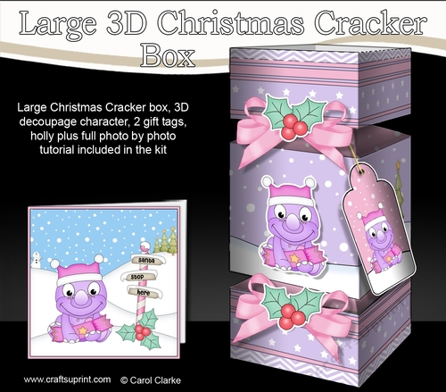 3D Large Christmas Cracker Box Mini Kit -  Cute Dinosaur has an Xmas Cracker