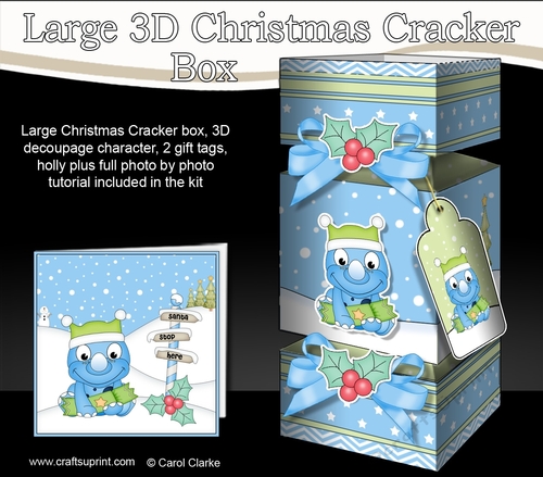 3D Large Christmas Cracker Box Mini Kit -  Cute Dinosaur has an Xmas Cracker