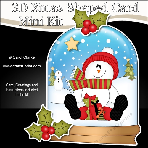 3D Shaped Christmas Snow Globe Card Kit - Snowman Rio has a Christmas Presents