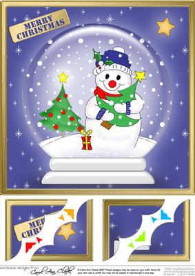 8 x 8 Cheeky Snowman Snowglobe Scalloped Corner Topper