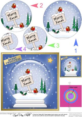 Xmas Cheeky Robins Snowglobe Circle Pyramage Topper