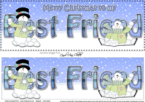 Large DL Merry Christmas to my BEST FRIEND 3D decoupage with Snowman Rio