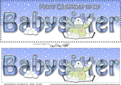 Large DL Merry Christmas to my BABYSITTER 3D decoupage with Snowman Rio