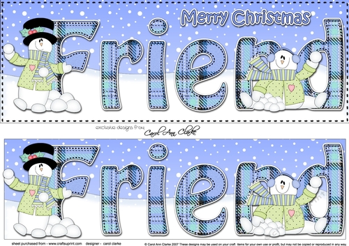 Large DL Merry Christmas FRIEND 3D decoupage with Snowman Rio